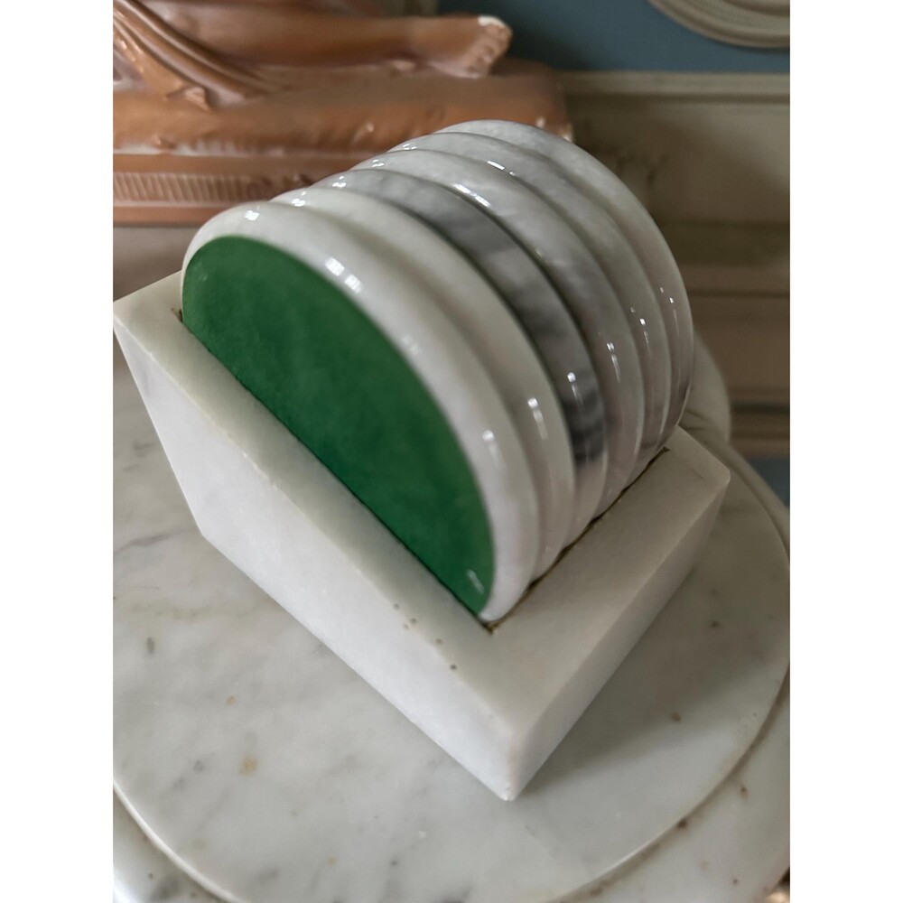 Vintage Carrara Marble Coaster Set with Marble Box, Italy 1970s